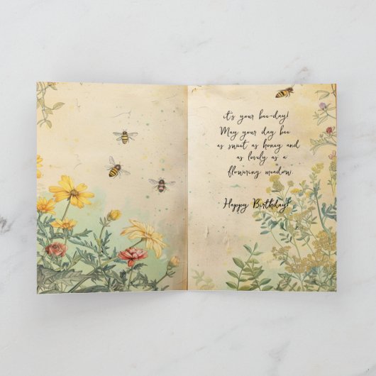 Mooie Wildflowers Bee-day Verjaardag Kaart (Binnen)