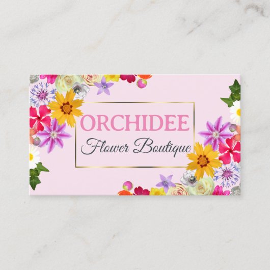 Mooie Wildflowers Roze Fijn Goud Lijst en Foto Visitekaartje (Voorkant)