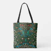 Mooie William Morris Groen Blauw Rood Bloemmotief Tote Bag (Achterkant)