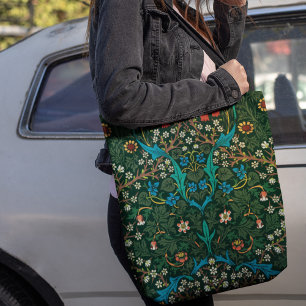 Mooie William Morris Groen Blauw Rood Bloemmotief Tote Bag