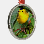 Mooie Wilson's Warbler in de Cherry Tree Metalen Ornament (Rechts)