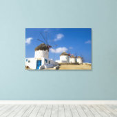 Mooie windmolens op het eiland Mykonos, Canvas Afdruk (Insitu (Houten vloer))