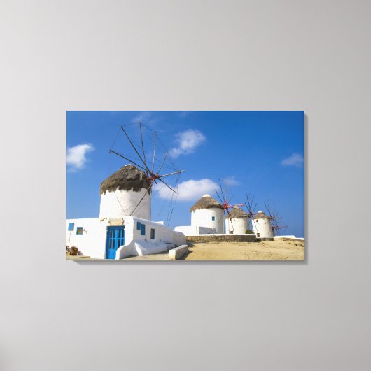Mooie windmolens op het eiland Mykonos, Canvas Afdruk (Voorkant)
