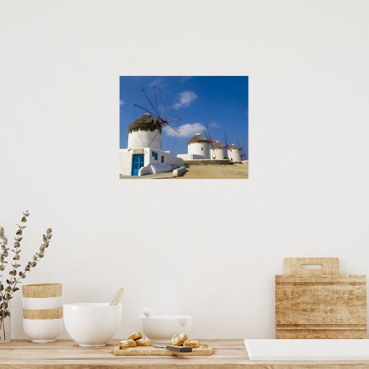 Mooie windmolens op het eiland Mykonos, Poster (Keuken)