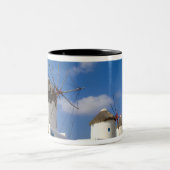 Mooie windmolens op het eiland Mykonos, Tweekleurige Koffiemok (Center)