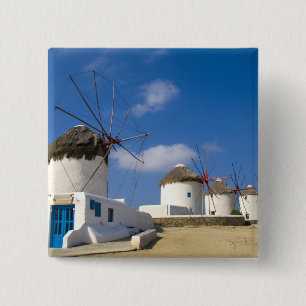 Mooie windmolens op het eiland Mykonos, Vierkante Button 5,1 Cm