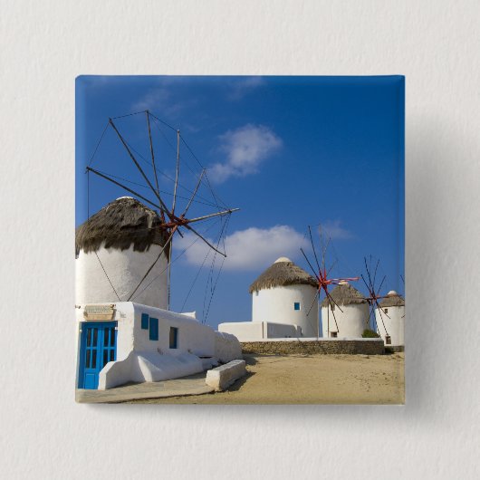 Mooie windmolens op het eiland Mykonos, Vierkante Button 5,1 Cm (Voorkant)