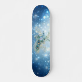 Mooie winter blauwe bloemenpauw persoonlijk skateboard (Voorkant)