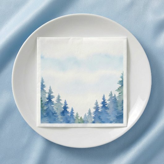 Mooie winter blauwe pijnbomen huwelijksservet servet