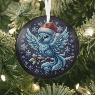 Mooie Winter Blauwe Vogel Kerstman Hoed Ornament