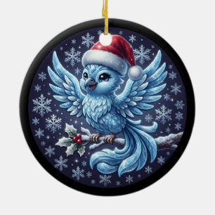 Mooie Winter Blauwe Vogel Kerstman Hoed Ornament