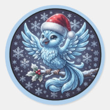 Mooie Winter Blauwe Vogel Kerstman Hoed Ornament