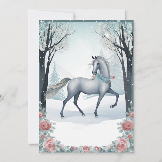 Mooie Winter Bos Bloemen Paard Verjaardag Kaart (Achterkant)