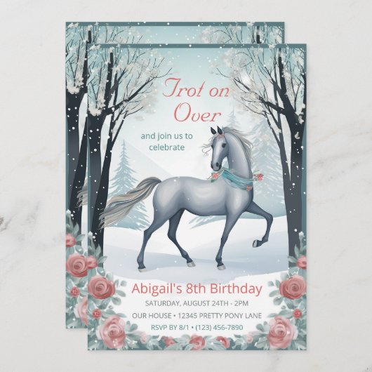 Mooie Winter Bos Bloemen Paard Verjaardag Kaart (Voorkant / Achterkant)