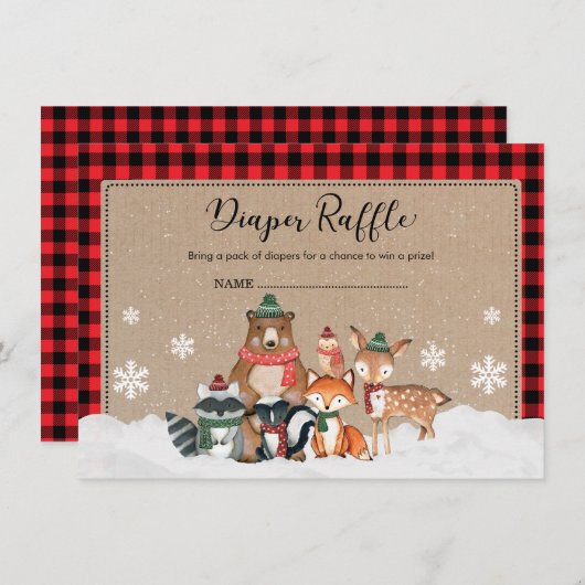 Mooie Winter Bos Houthakker Baby Luier Raffle Informatiekaartje (Voorkant / Achterkant)