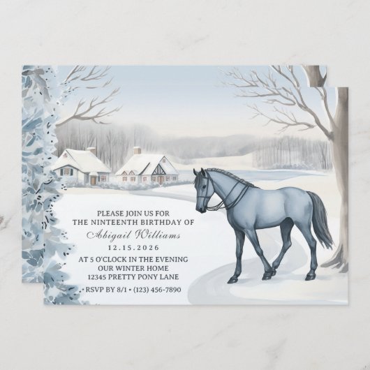 Mooie Winter Bos Sneeuwwitje Paard Verjaardag Kaart (Voorkant / Achterkant)