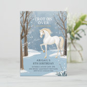 Mooie Winter Bos Sneeuwwitje Paard Verjaardag Kaart (Staand voorkant)