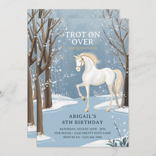 Mooie Winter Bos Sneeuwwitje Paard Verjaardag Kaart (Voorkant / Achterkant)