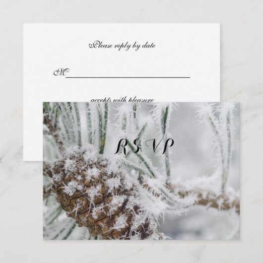 Mooie Winter Bruiloft, Sneeuwvlokken en Pinecone RSVP Kaartje (Voorkant / Achterkant)