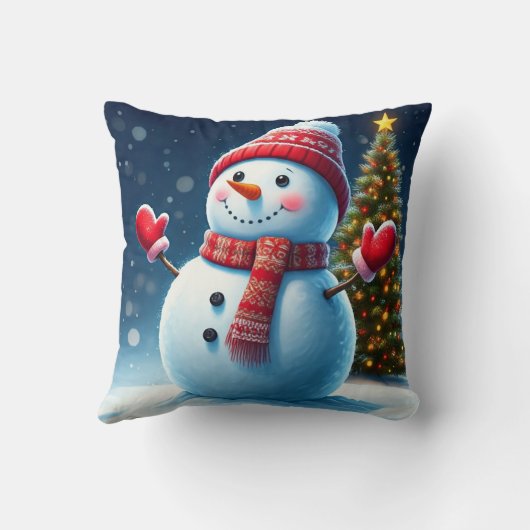 "Mooie Winter Charm: Kerstbomen & Sneeuwmannen De Kussen (Achterkant)