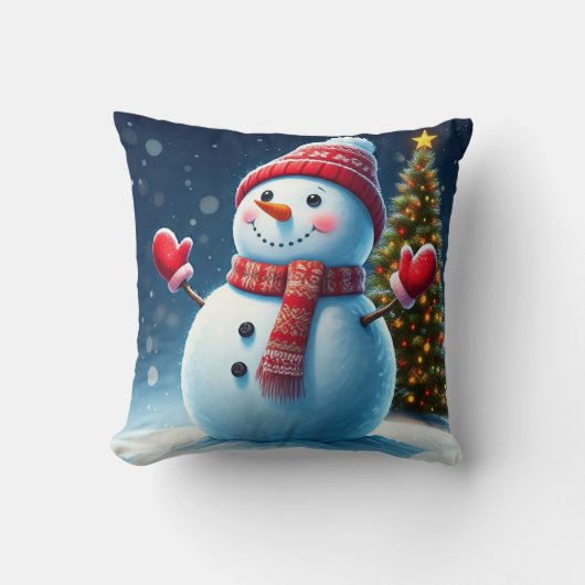 "Mooie Winter Charm: Kerstbomen & Sneeuwmannen De Kussen (Voorkant)