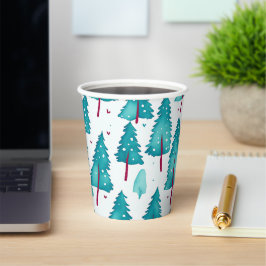 Mooie Winter Dennenboom Bos Watercolor Patroon Papieren Bekers