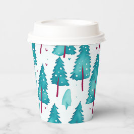 Mooie Winter Dennenboom Bos Watercolor Patroon Papieren Bekers