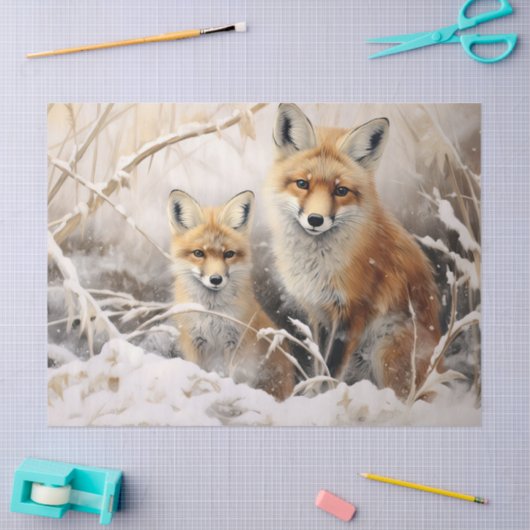 Mooie Winter Fox Decoupage Tissue Papier (Craft)