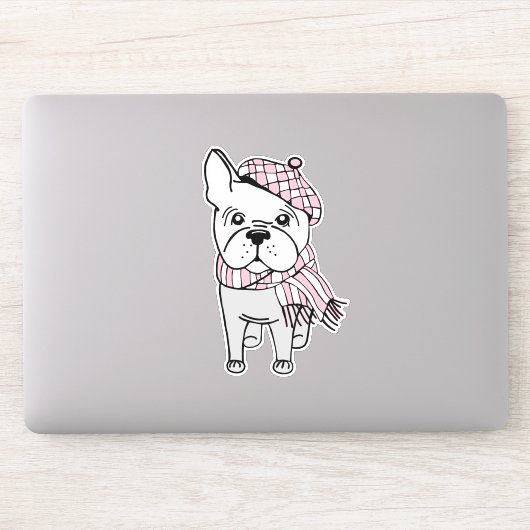 Mooie winter Franse Bulldog vinyl sticker (Computer)