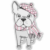 Mooie winter Franse Bulldog vinyl sticker (Voorkant)