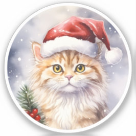 Mooie Winter Kerstkat in Santa Hat Sticker