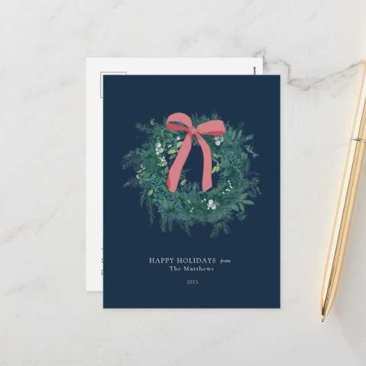 Mooie Winter Krans Familie Vakantie Ansichtkaart Feestdagenkaart (Voorkant / Achterkant in situ)