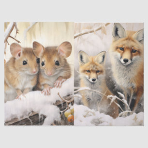 Mooie Winter Muizen & Vos Decoupage Weefselpapier Tissuepapier