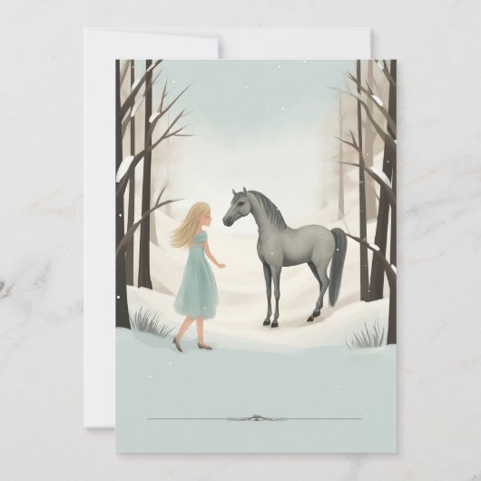 Mooie Winter Paard en Meisje Pony Verjaardag Kaart (Achterkant)