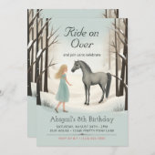 Mooie Winter Paard en Meisje Pony Verjaardag Kaart (Voorkant / Achterkant)