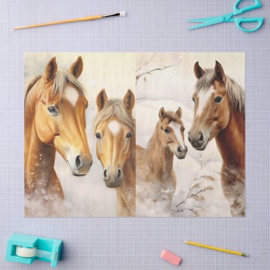 Mooie Winter Paarden Decoupage Tissue Papier (Craft)