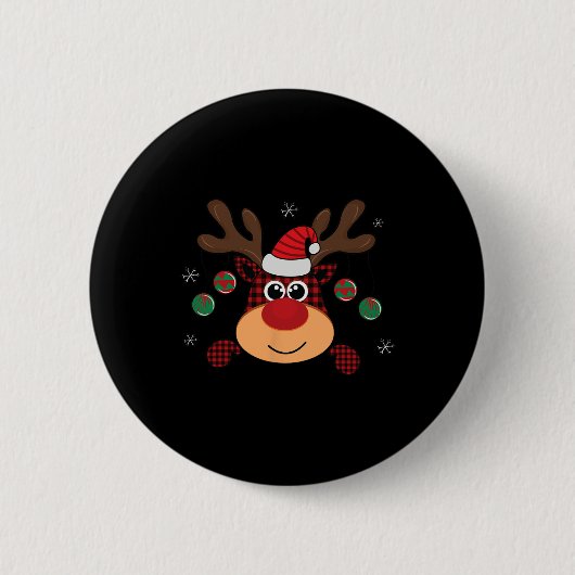 Mooie winter rode buffelplaid springende herten ronde button 5,7 cm (Voorkant)