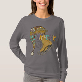 Mooie winter schaatsen muts illustratie t-shirt