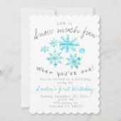 Mooie winter sneeuwvlok eerste verjaardagsuitnodig kaart (Voorkant)