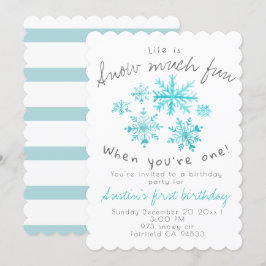 Mooie winter sneeuwvlok eerste verjaardagsuitnodig kaart