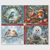 Mooie Winter Vogels Kerst Inpakpapier (Vlak)