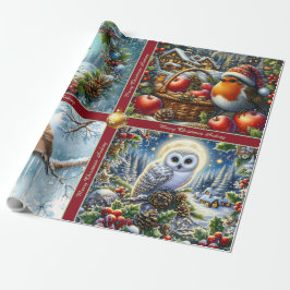 Mooie Winter Vogels Kerst Inpakpapier