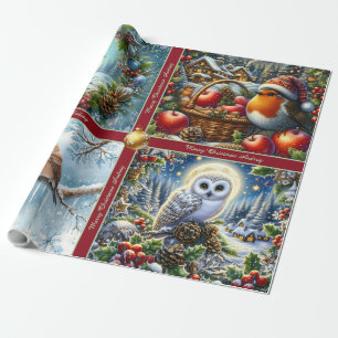 Mooie Winter Vogels Kerst Inpakpapier