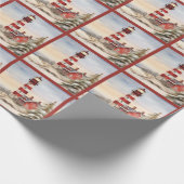 Mooie Winter Vuurtoren Scène Kerstmis Cadeaupapier (Hoek)