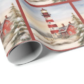 Mooie Winter Vuurtoren Scène Kerstmis Cadeaupapier (Rol Hoek)