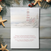 Mooie Winter Vuurtoren Scène Vrolijke Kerstmis Feestdagen Kaart