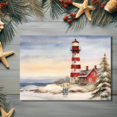 Mooie Winter Vuurtoren Scène Vrolijke Kerstmis Feestdagen Kaart