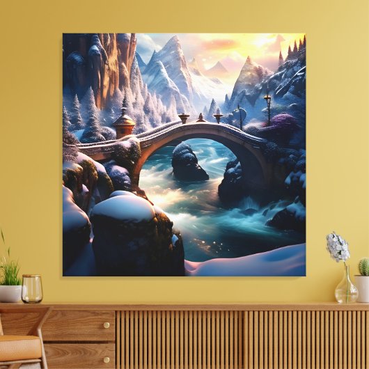 Mooie Winter Waterval Water onder brug 2 Canvas Afdruk (Insitu (Woonkamer))