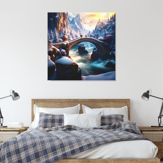 Mooie Winter Waterval Water onder brug 2 Canvas Afdruk (Insitu (Slaapkamer))