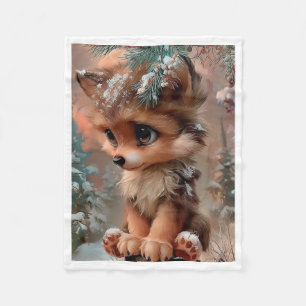 Mooie Winter Wolvenwelp Sneeuwdeken Fleece Deken